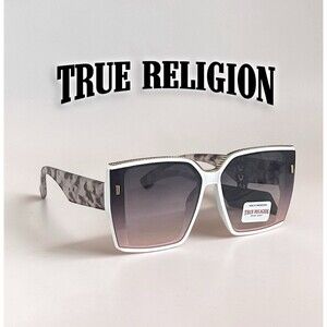 TRUE RELIGION Sunglasses Oversized Butterfly Square Lens White Gold Accent NWT